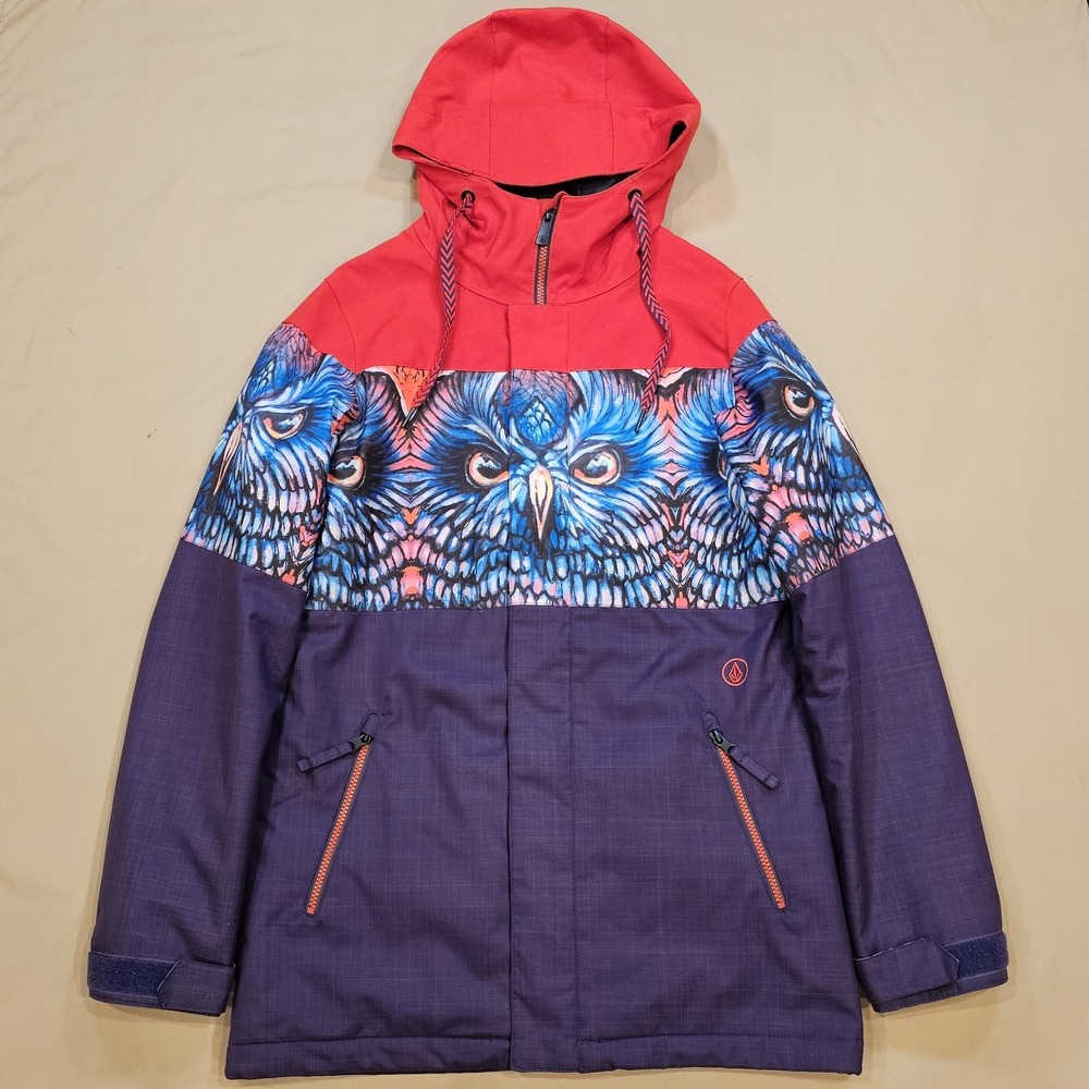 Volcom Snowboard Ski Jacket Women S Owl Insulated Mid-length Hood‎ Zip Pockets